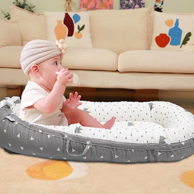 Baby Lounger | Organic Cotton Infant Lounger | Reversible, Adjustable & Portable Floor Lounger | Soft, Breathable, Washable Cover