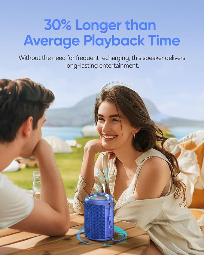 Portable Bluetooth Speaker with Lights, Stocking Stuffers, Powerful Crystal Clear Sound, IPX5 Waterproof, All Day Playtime, BT 5.3, TWS Paring, Small Wireless Speaker for Outdoor, White Elephant Gifts