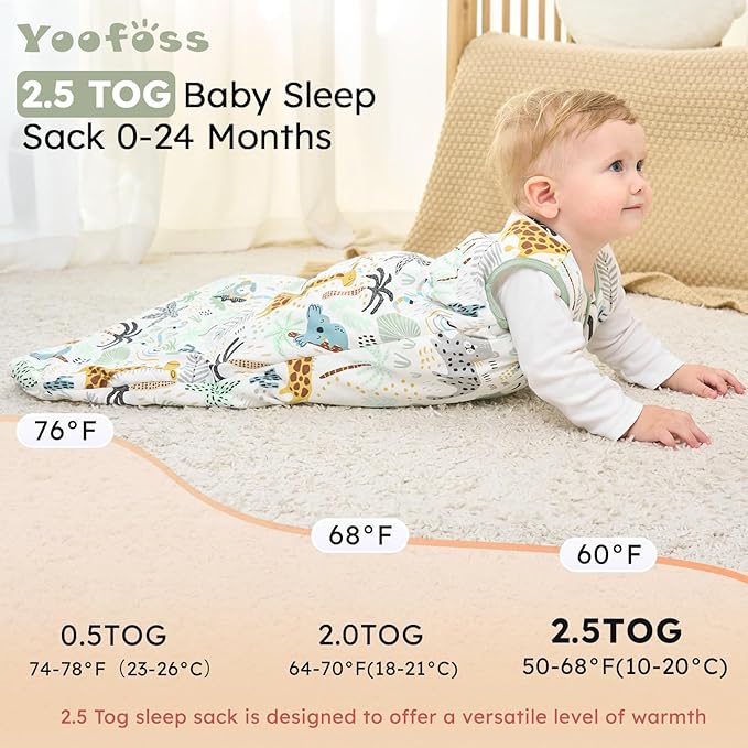 Yoofoss Baby Sleep Sack 6-12 Months, TOG 2.5 Baby Wearable Blanket with 2-Way Zipper, 100% Organic Cotton Fabric Winter Newborn Sleeping Sack, Warm Soft Comfy