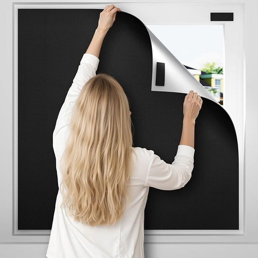 REDRICE Temporary Blackout Shades, 157" x 57" Portable Blackout Curtains, 100% Blackout Blinds Room Darkening Light Window Shades with Hook & Loop Tabs Stick-On, Window Cover for Travelers Bedroom RV