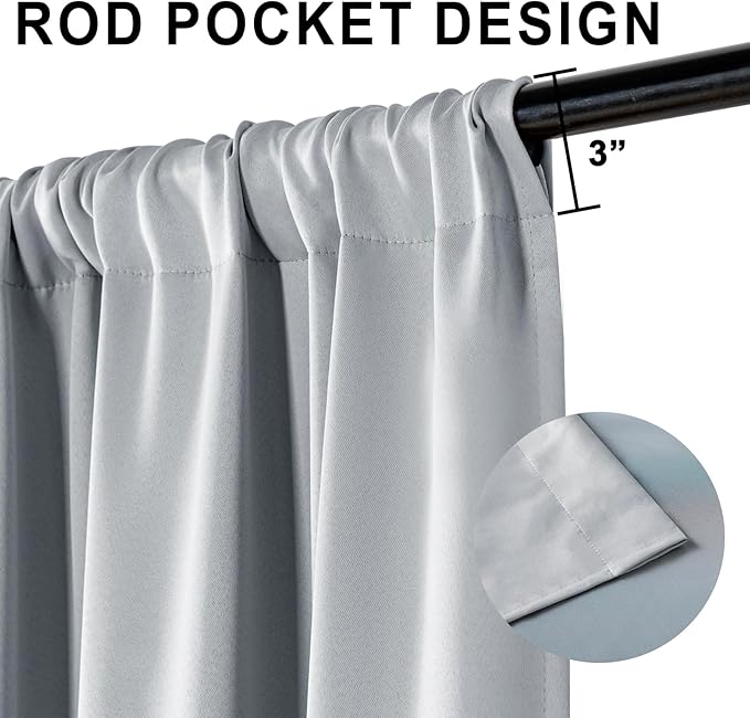 XWZO 100% Blackout Curtains with Tiebacks- 2 Thick Layers Completely Shaded Window Treatment Thermal Insulated Lined Drapes for Bedroom/Laundry, Rod Pocket, Light Grey, W52 x L84, Set of 2 Panels