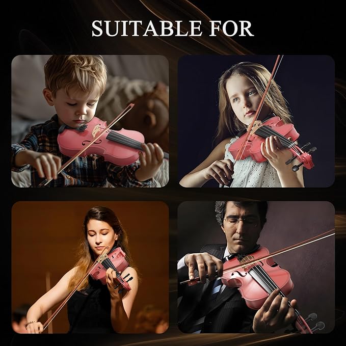 1/4 Beginner Violin Kit, Complete Violin Set with Case, Bow, Rosin, Pink