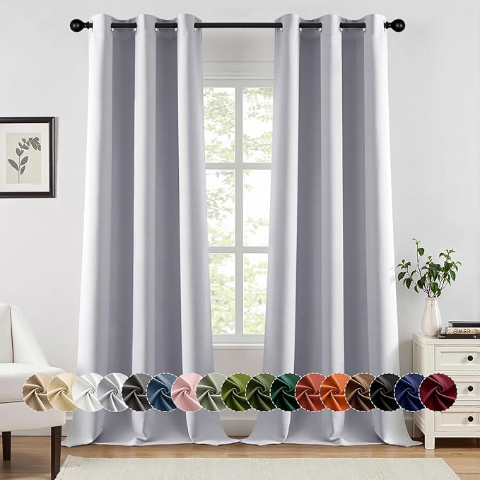 MIULEE Blackout Curtains for Bedroom Living Room 96 Inches Long 2 Panels, Thermal Insulated Room Darkening Drapes Solid Grommet Noise Reduction Light Blocking Window Curtains 40x96 Inch Greyish White