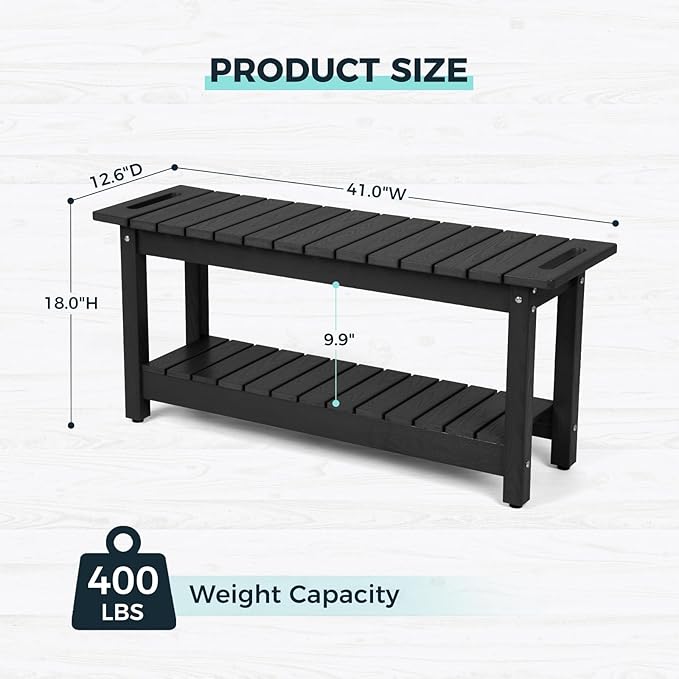 41" Shower Bench, Waterproof Poly Lumber Shower Stool for Shaving Legs, Shower Chair Seat Holds up to 400lbs, Bathroom Bench for Inside Shower, Non-Slip (Black)