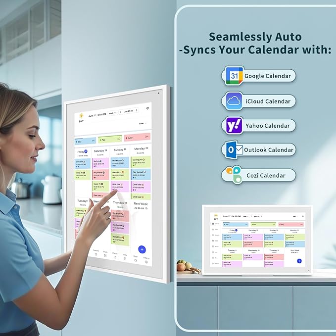 Digital Calendar, 21.5 Inch Wall Planner Digital Calendar & Chore Chart, IPS HD Touchscreen Interactive Display for Family Schedules, Streamline Household Organization, Wall Mount Included