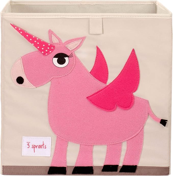 3 Sprouts Toy Storage Organizer: Toy Box Cube Organizer for Playroom, Nursery - Foldable Storage Bin - Unicorn