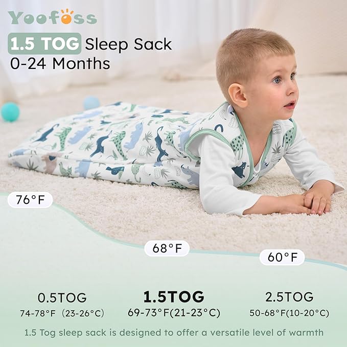 Yoofoss Baby Sleep Sack 0-6 Months, 1.5 Tog Baby Wearable Blanket with 2-Way Zipper, 100% Cotton Organic Fabric Winter Infant Sleeping Sack, Warm Soft Comfy