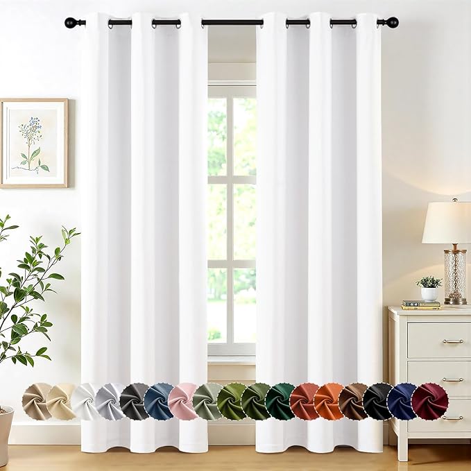 MIULEE Pure White Curtains for Bedroom Living Room 84 Inches Long 2 Panels, Thermal Insulated Room Darkening Drapes Grommet Top Solid Color Window Treatments W40 x L84 Inch