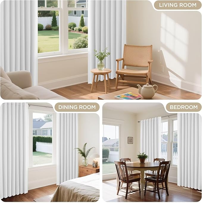 Joydeco 108 Inch 60% Blackout White Curtains 2 Panels, Elegant Semi Sheer Curtains for Bedroom,Thermal Insulated Black Out Drapes for Living Room,Rod Pocket Back Tab Drapes(W52 x L108 Inch,Pure White)