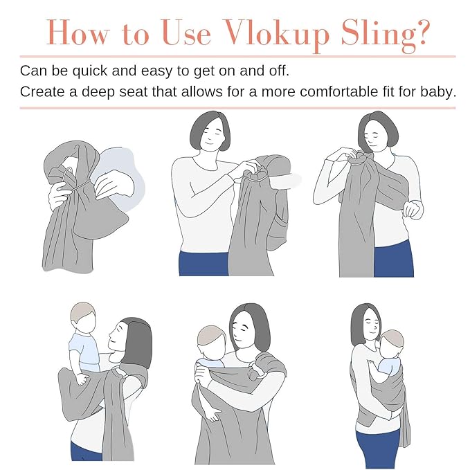 Ring Sling Baby Carrier, Soft Cotton Baby Sling Carrier Newborn to Toddler, Baby Wrap Carrier for Plus Size Parents, Perfect Shower Gift, Gray Wave