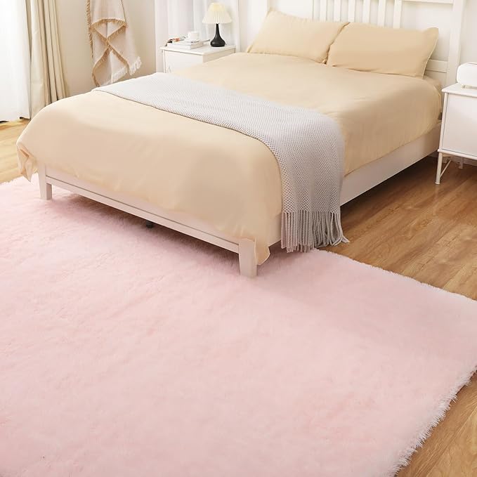 Soft 5x7 Pink Rug, Fluffy Area Rugs for Living Room, Plush Area Rugs for Bedroom, Non-Slip Indoor Carpet for Nursery, Study Room, Kids Room, Room Decor