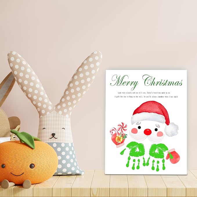 SHLINCO Handprint Keepsake DIY Kit, Baby's First Holiday Keepsake, Santa Claus Decoration, Family Footprint Art for Kids, 7.8x9.8 Inch Canvas, Suitable For Desktop Wall Ornaments