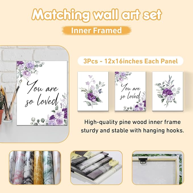 Personalized Baby Bedding Set - 5 Pcs Custom Toddlers Bedding Set with Infant Name - Soft Double Layer Nursery Crib Set for Girls Boys - Customized Infant Gifts for Baby Shower - Purple Flowers