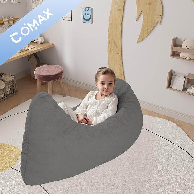 COMAX 3-in-1 Bean Bag Chair for Kids, Toddler Beanbag Bed, Convertible Child Floor Lounger, Floor Mattress with Filler for Girl Boy Sleeping Reading, Grey