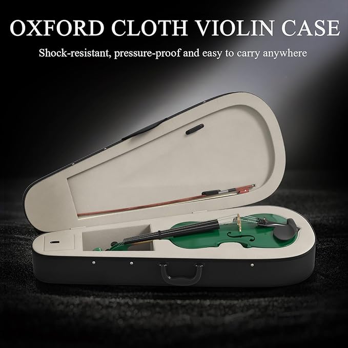 4/4 Beginner Violin Kit for Adults, Complete Full Size Violin Set with Portable Case, Bow, Rosin, Green