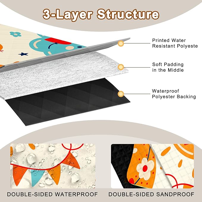 Poedist Extra Large Picnic Blanket Waterproof,80"x 80"Foldable Machine Washable Beach Blanket,Outdoor Blanket for 6-8 Adults,Suitable for Indoor Crawling,Park Beach,Camping,Hiking,Family Travel(Sun)