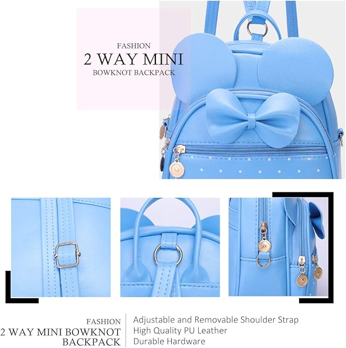 KL928 Girls Bowknot Polka Dot Cute Mini Backpack Small Daypacks Convertible Shoulder Bag Purse for Women