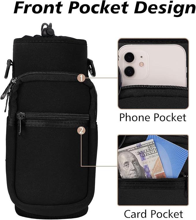 32 40 oz Water Bottle Carrier with Strap, Neoprene Water Bottle Sleeve Bag with 2 Pockets Insulated Flask Sling Holder for Walking Hiking Gym