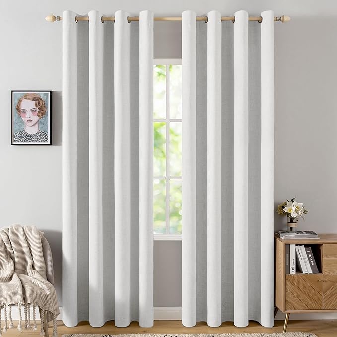 MIULEE Linen Textured Curtains Solid 100% Blackout for Bedroom Thermal Insulated Heathered White Grommet Room Darkening Curtains & Drapes Luxury Decor for Living Room Nursery 52 x 72 Inch (2 Panels)