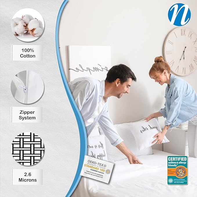 National Allergy Superior 100% Cotton King Mattress Protector Zippered - 78" x 80" x 12" - Hypoallergenic Bed Encasement - Breathable Dust Proof Cover - AAFA & Oeko-TEX Standard 100 Certified