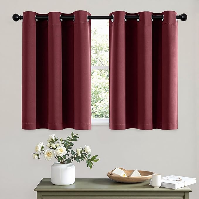 MIULEE Short Curtains for Windows - Christmas Burgundy Red Blackout Half Window Curtains Thermal Insulated Drapes for Kitchen Bedroom Bathroom Grommet Top Small Basement Tiers W40 x L36 Inch 2 Panels
