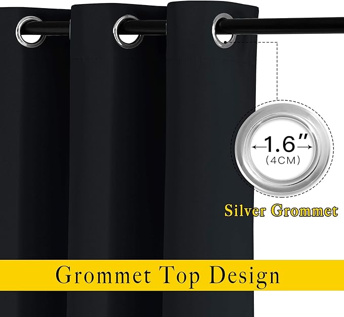 NICETOWN Blackout Curtains for Windows 54 inch Length - Solid Thermal Insulated Grommet Light Reducing Panels Window Treatment for Living Room (Black, 2 Panels = 92" Wide)