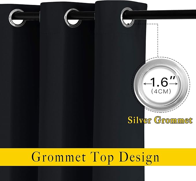 NICETOWN Blackout Black Curtains & Drapes 90 inches Long - Grommet Thermal Insulated Blackout Drapes Light Blinds Room Darkening Window Treatments for Bedroom (2 Panels, W52 x L90, Black)