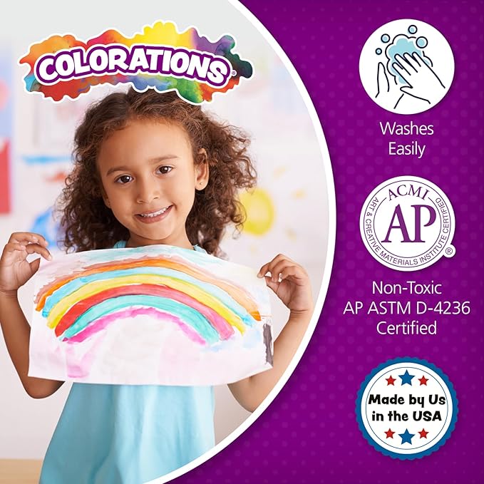 Colorations Washable Tempera Paint, Classroom Art Supplies, School Paints, Gallon Size, 12 Colors, Non Toxic, Bright Bold Color, Kids Paint, Craft, Hobby, Fun, Crafting Supply, Paint Set