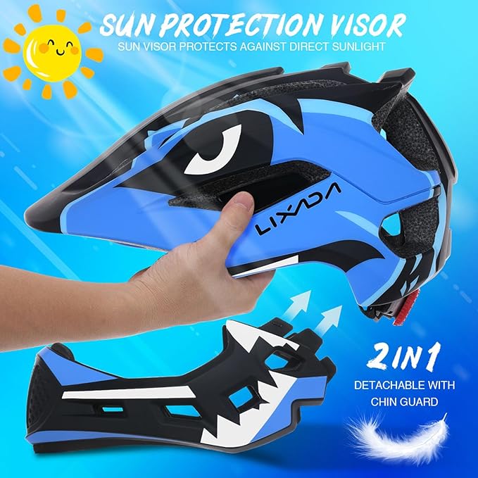 Lixada Kids Bike Helmet Adjustable Detachable Full Face Helmet for Cycling Helmet for Children Bicycle, Skateboard, Scooter, Protective Gear (20.5-22 Inches)