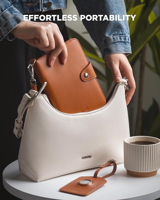 VULKIT Airtag Passport Holder for Travel, RFID Blocking Travel Wallet, Passport Cover for Family with Luggage Tag & Wrist Strap, Holds ID Card, 6+ Cards, Tickets, Cash, Coin, Brown, Family 4 persons