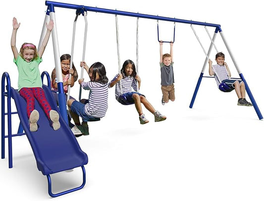 Sportspower Arcadia Swing Set - Outdoor Heavy-Duty Metal Playset for Kids with Slide