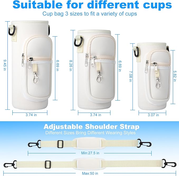 Water Bottle Holder with Strap for Hydroflask 32oz 40oz, Carrier Sling Bag with Phone Pocket Sleeve for Men Women Hiking Camping Travelling（Cream40oz）