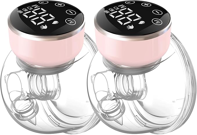 Wearable Breast Pump Hands Free of Longer Battery Life & LED Display, Portable Electric Breast Pump with 3 Modes & 9 Levels & Low Noise, 24 mm Flange, 2 Pcs Pink