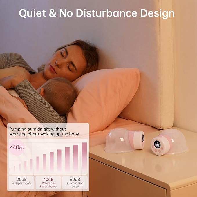 TSRETE Double Wearable Breast Pump, Electric Hands-Free Breast Pumps with 2 Modes, 9 Levels, LCD Display, Memory Function Rechargeable Milk Extractor-24mm Flange, Pink