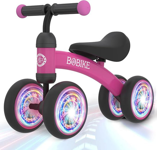 Baby Balance Bike Toys for 12-36 Months Kids Toy Boy and Girls Gifts Toddler Best First Birthday Gift Children Walker No Pedal Infant 4 Wheels Bicycle (Colorful, Rose Red-Light)