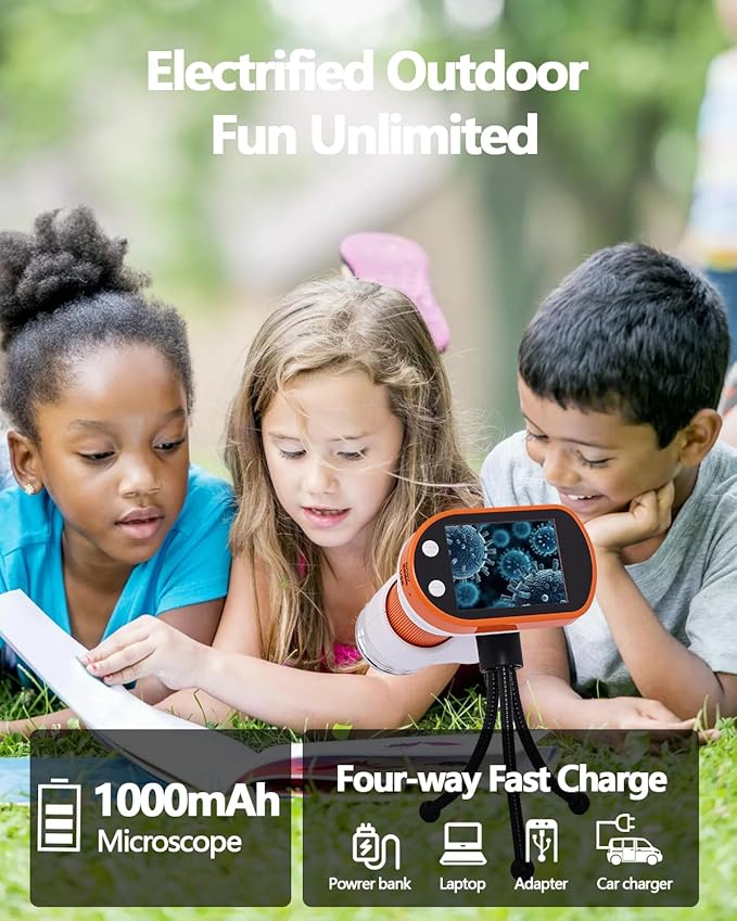 Microscope for Kids 1000x Magnification, 2.4-inch ScreenPocket Microscope with Photo and Video Recording (with Slide Kit) Portable Educational Gift