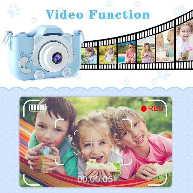 Kids Camera Toys for 3 4 5 6 7 8 9 10 11 12 Years Old Boys/Girls, Kids Digital Camera for Toddler with Video, Birthday Festival for Kids, Selfie Camera for Child, 32GB TF Card