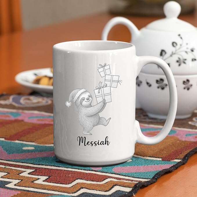 Sloth Ceramic Mug Cup Gift For Sloths Lover Boyfriend Girlfriend Birthday Christmas, Personalized Animal White Accent Tea Cup 11 15 Oz, Custom Name Sloths Coffee Mug Gift For Family Friends Besties