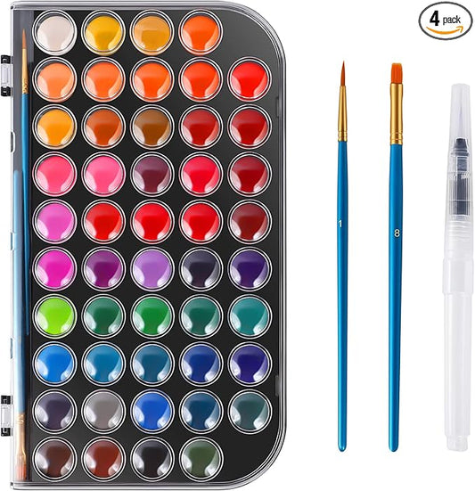 Watercolor Paint, 48 Colors Washable Watercolor Paint Set with a Brush a Refillable Water Brush Pen and Palette, Non-toxic Water Color Paints Sets for Kids Adults Artists Children Students Beginner