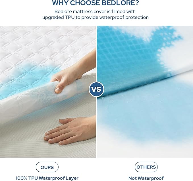 2 Pack Waterproof Mattress Protector, Queen Size Noiseless Mattress Pad with Deep Pocket Fitted Up to 6-18 inches, Soft Noiseless Bed Mattress Cover Washable for Home, Bedroom, Hotel