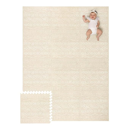 Baby Play Mat for Floor – 6x8ft Beige | Soft Non Toxic Premium EVA Foam Tiles for Tummy Time, Crawling & Playroom – Waterproof Interlocking Floor Mat for Babies & Toddlers by Lillefolk (12 Tiles)