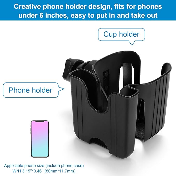Accmor Stroller Cup Holder with Phone Holder, Bike Cup Holder, Universal Cup Holder for Uppababy Nuna Doona Strollers, 2-in-1 Cup Phone Holder for Stroller, Bike, Wheelchair, Walker, Scooter