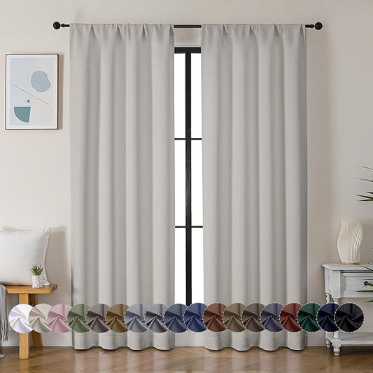 Simplebrand Ava Natural Blackout Curtains for Bedroom, 72 Inch Length, 2 Panels Set, Privacy Thermal Insulated Rod Pocket Window Curtains for Patio, French Door, W40 x L72 Inch