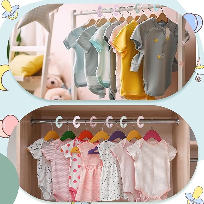 8 Pcs Baby Closet Dividers Unisex Baby Clothes Organizers Clear Labels for Nursery Closet Organizer & Decor Nursery Fits Most Rods (Retro,Bright Color)