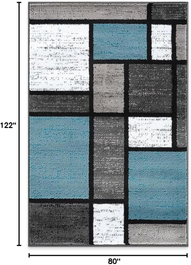 Rugshop Contemporary Modern Boxes for Home Office,Living Room,Bedroom,Kitchen Non Shedding Area Rug 2'7" x 4' Blue