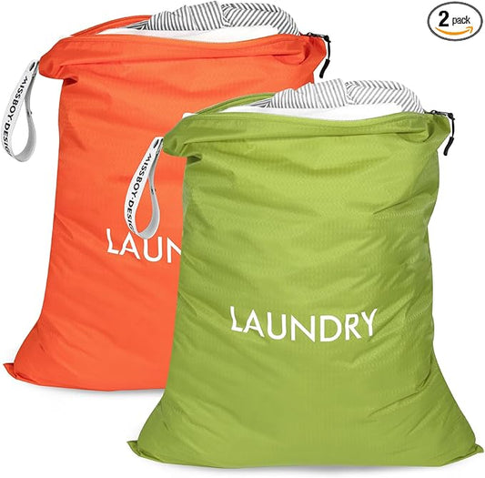 MissBoy 2 Pack Laundry Bags, Nylon Washable Wet Dry Bag, Travel Laundry Bags for Dirty Clothes, Swimming Bathing Suit Workout Wet Clothes Bag