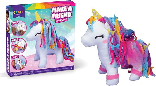 Craft-tastic - Make a Friend Unicorn - Mini Sewing Kit, Arts and Crafts, Kids Crafts, Craft Kit Makes 1 Easy-to-Sew Stuffie with Accessories, Bonus Travel Tote Included Ages 6+