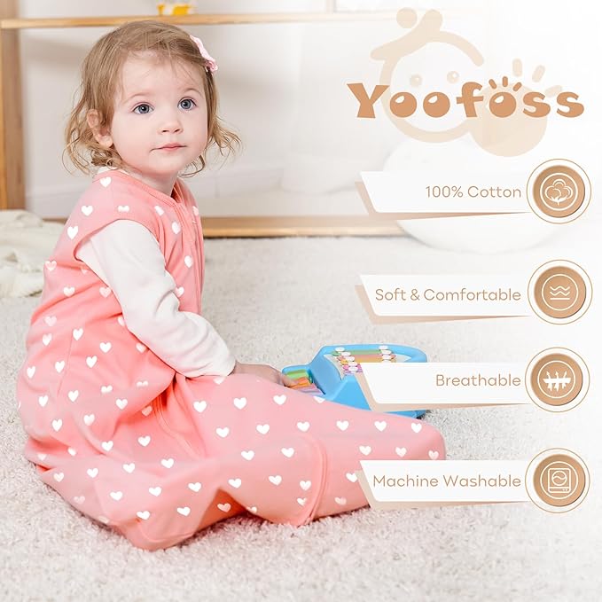Yoofoss Baby Sleep Sack 18-24 Months Baby Wearable Blanket 100% Organic Cotton 2-Way Zipper TOG 0.5 Toddler Sleeping Sack, Lightweight (X-Large)