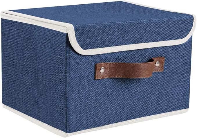 Lucky Monet Storage Bins Boxes with Lids 2 Pack Decorative Storage Boxes Collapsible Fabric Storage Basket Containers Lidded Storage Cube for Organizing Closet Home Office, 15"x 10"x 10" (Blue)