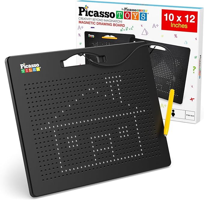 PicassoTiles Magnetic Drawing Board 748 Beads Pad Large 12x10 Inch STEM Writing Toy Reusable Erasable Educational Tablet for Toddlers Kids Age 3 Plus Magnet Learning Tool Brain Development PTB01BLK